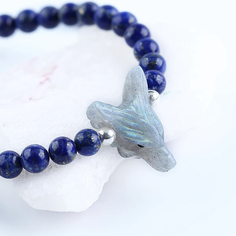 Fashion Jewelry Natural Stone Labradorite Carved Wolf Lapis Lazuli Bracelet Beads,6mm 19cm 22x16x8mm