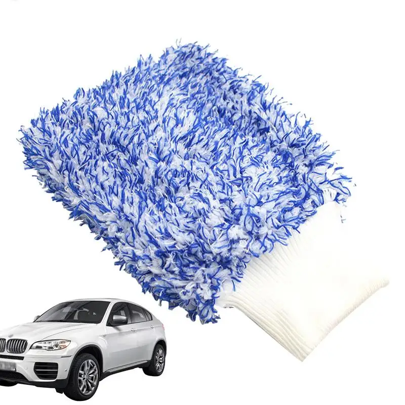 

Car Cleaning Mitts Scratch Free Double-Sided Microfiber Wash Mitt Lint Free Wash Glove And Microfiber Towels Car Washing Gloves