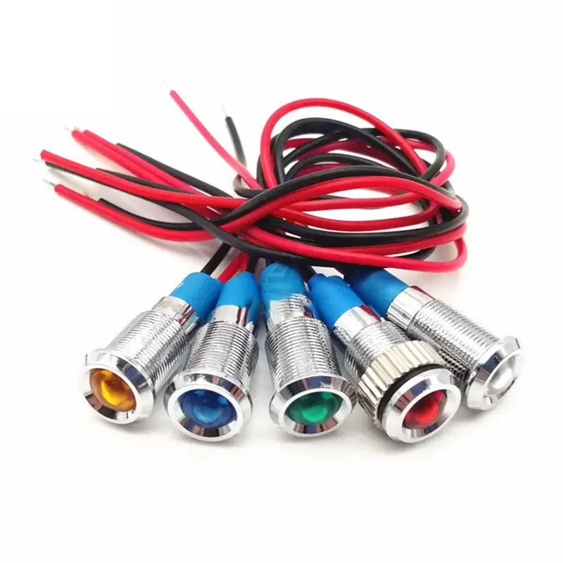 ABUH-20Pcs 6Mm 금속 LED 경고 표시등 신호 램프 파일럿 온보드 디스플레이 조명(와이어 3V 포함)