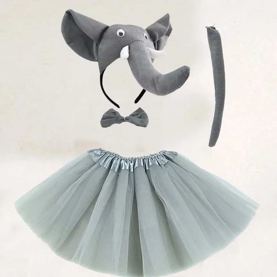 Graues Mdchen-Frauen-Elefant-Kostm-Set, Tierohren, Stirnband,  Schwanzpfoten, Schleife, Tutu, Rock, Kostmparty, Halloween, Weihnachten,  Cosplay - AliExpress 200000532