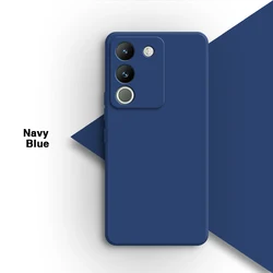 Premium Soft Silicone Phone Case with Camera Protection and Flocked Interior for VIVO V29e (Global) (Navy Blue)