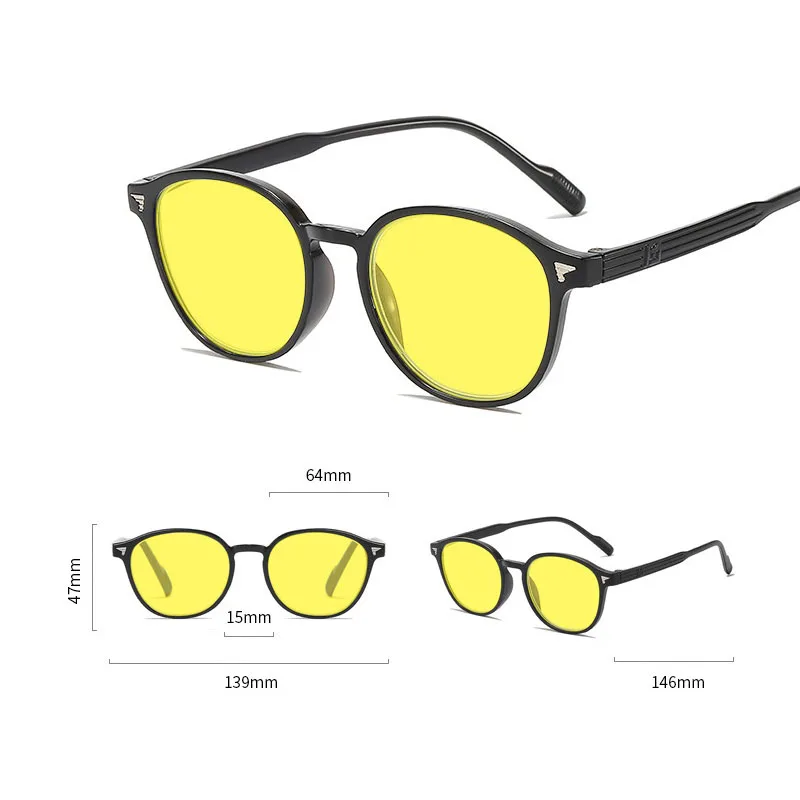 Unisex Round Frame Yellow Lens Night Vision Eye Protection Sunglasses
