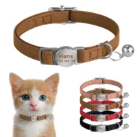 Safety Breakaway Anti-lost Cat Collar Engraveing Personalized  Leather Collars With Free Name Bell Pet Cats Accessories 1