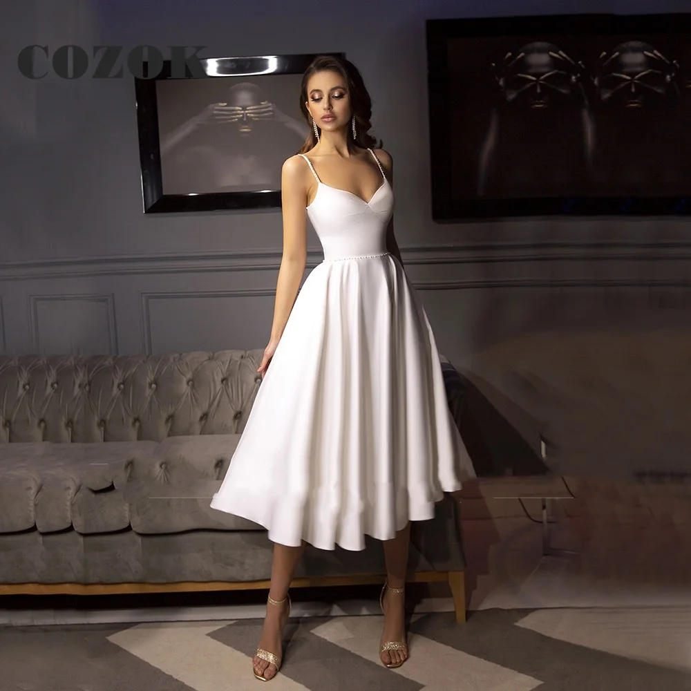

Short A Line Simple Wedding Dresses For Woman Spaghetti Straps Sweetheart Neck Bridal Gown Vestido De Noiva Custom Made