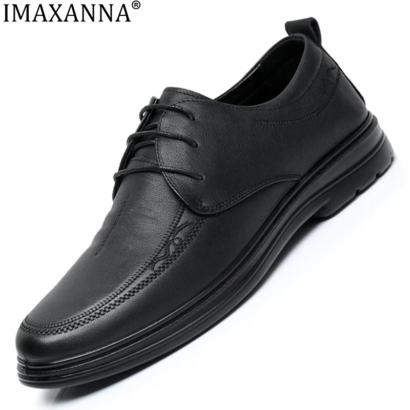 

IMAXANNA Men's Genuine Cowhide Lace Up Leather Shoes Soft Soles Soft Surface Casual Shoes Comfortable Leather Shoes