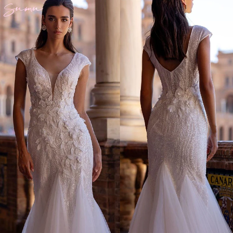 فستان زفاف حورية البحر دانتيل سباغيتي