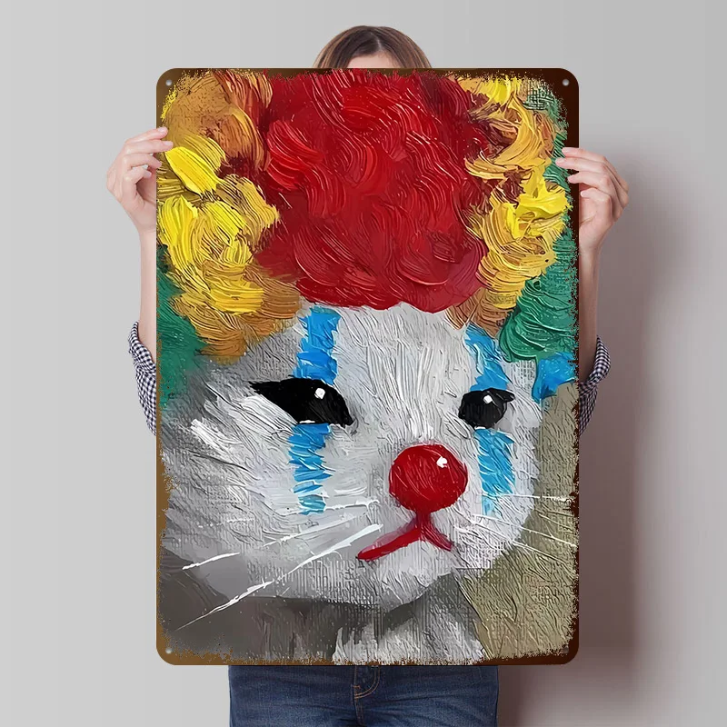 슬픈 광대 고양이 그림 틴플레이트 포스터 맞춤형 벽 예술 레트로 빈티지 금속 ..