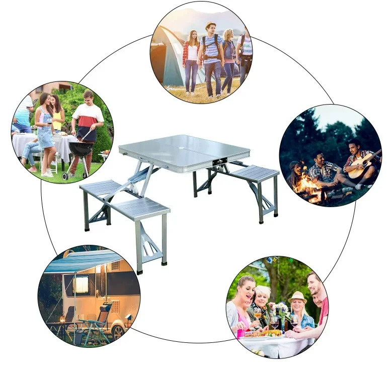 HOMCOM Table de camping pique-nique pliante aluminium 4 places en valise  pas cher 