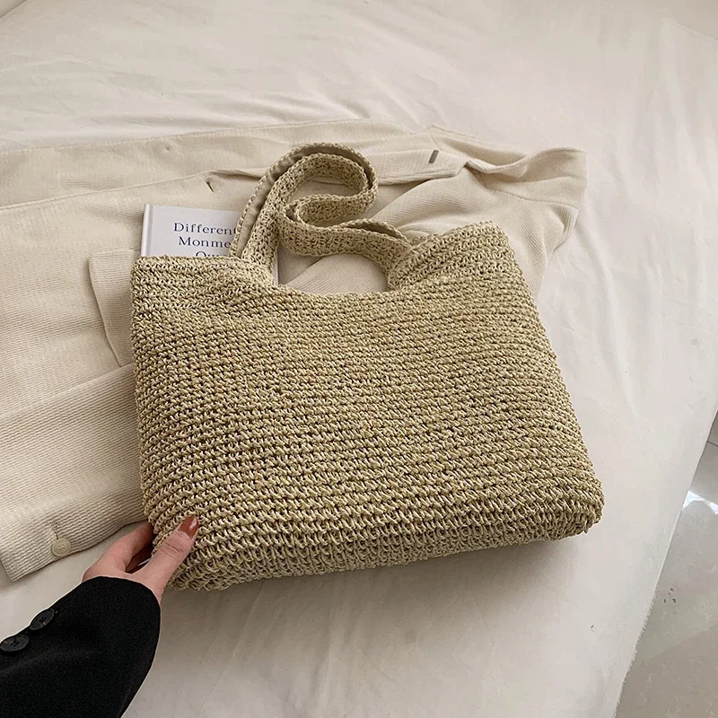 

Women Short Handmade 2023 Weave Hand Beach Handle Bag Big With Straw Bags New In Summer Travel Tote Bag Female