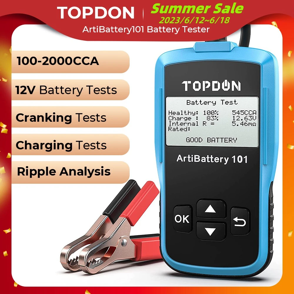TOPDON AB101 Digital Battery Tester 12V Portable Car Battery Monitor
