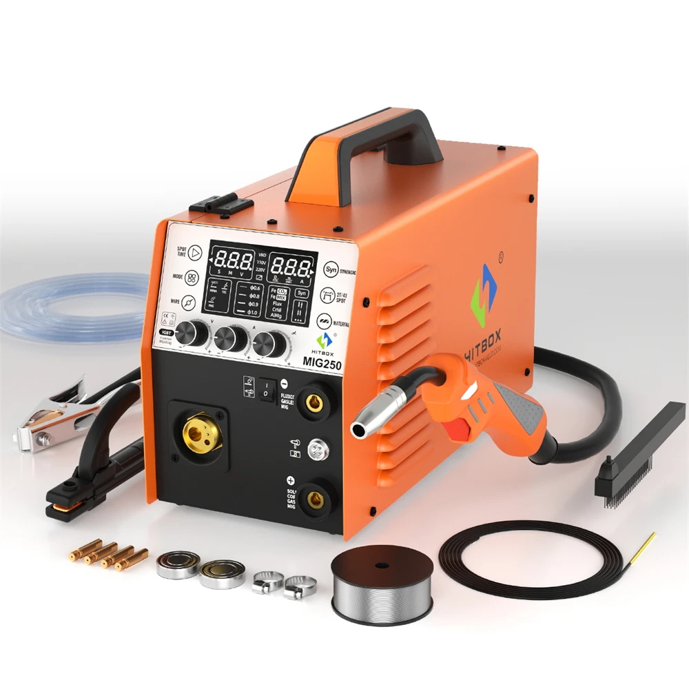 HITBOX 250A 6 in 1 Aluminum Welding Machine ARC MMA/MIG Gas Gasless/Lift TIG 2T 4T IGBT Inverter Semi-Automatic MIG Welder