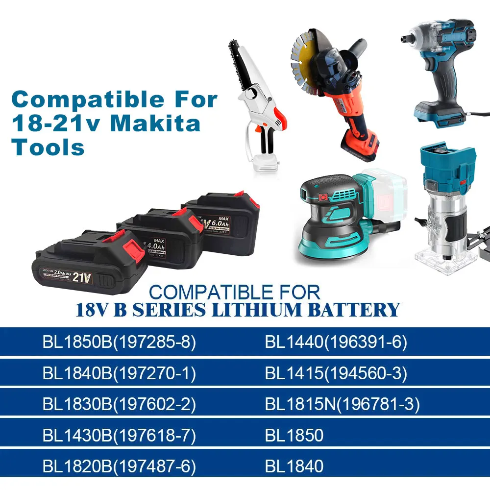 21v Rechargeable Battery,for 18v Makita Lithium Ion Battery interface,2Ah 4Ah 6Ah For Makita Electric Power Tool with EU Charger 4