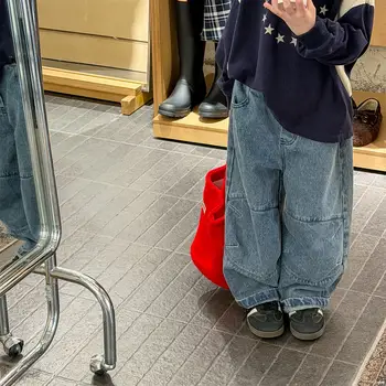 2026 Spring New Children Denim Casual Pants Boys Girls Fashion Jeans Baby Loose Trousers Kids Harem Pants Toddler Clothes 1