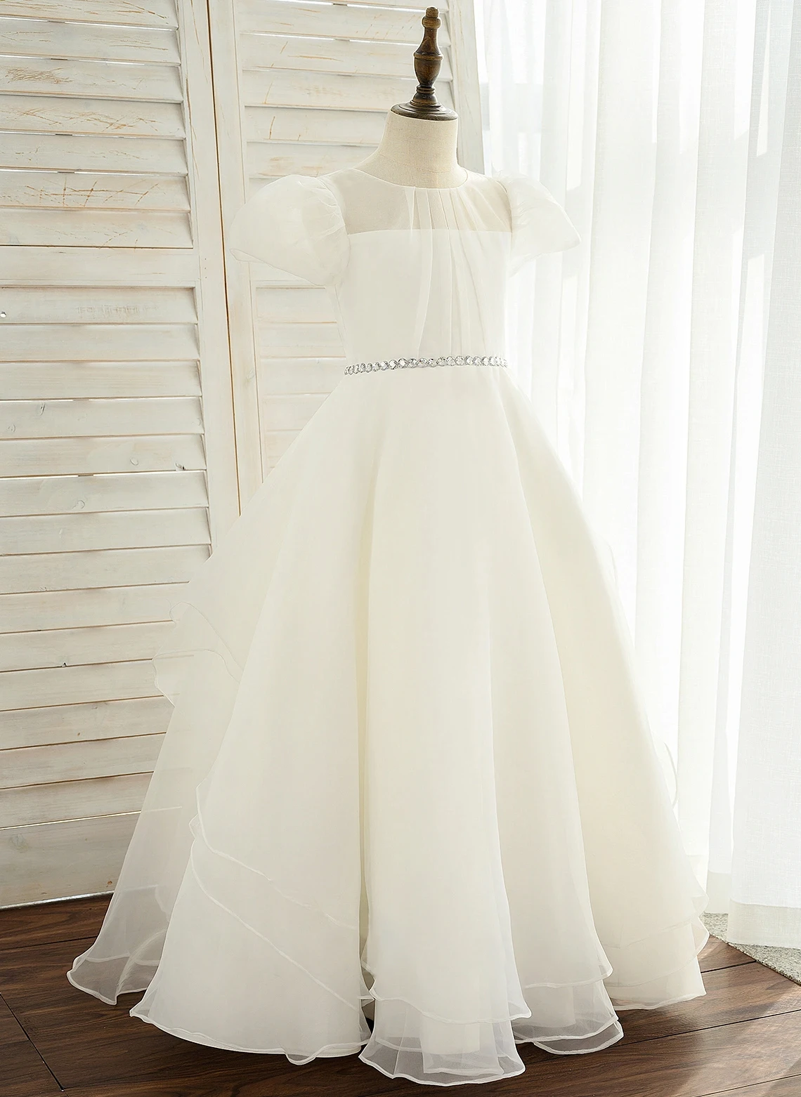 Ball-Gown/Princess Scoop Floor-Length Satin Flower Girl Dress Junior Bridesmaid Dress First Communion Dress 2-15T