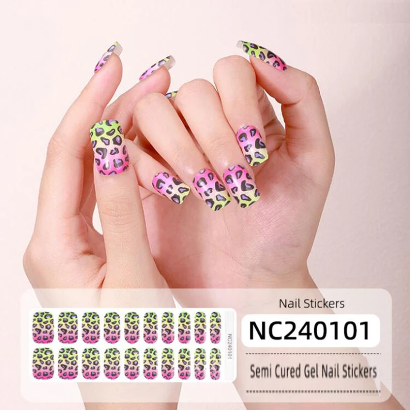 Semi Cured Gel Nail Stickers Leopard UV Light Nail Wraps DIY Slider Manicuring Art Fake Patch Press On Nails U&ntilde;as