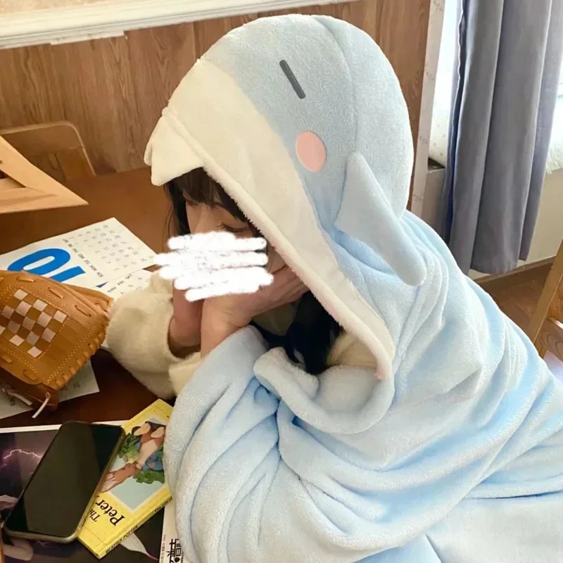 New Kawaii Hooded Towels Kids Bathrobe Super Soft Bath Towel Blanket Warm Wintertime Plush Shark Shawl Loungewear For Boys Girls