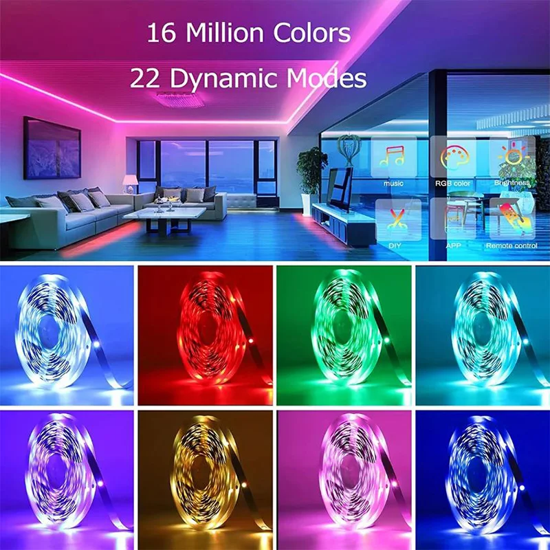 Colorful Remote-Controlled RGB LED Strip Lights for Stylish Room and Bedroom Decoration