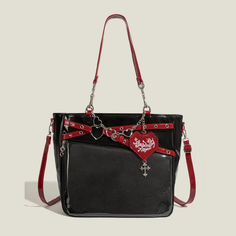 New Large Capacity Hot Girl Pain Bag Transparent Pain Layer Heartbeat Trajectory Crossbody Bag Love Chain Shoulder Bag