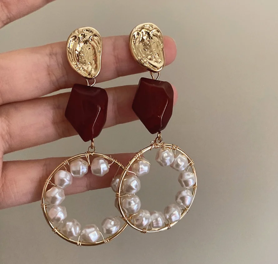 2022 new S925 silver needle baroque pearl Vintage alloy acrylic Earrings for women Fashion Jewelry