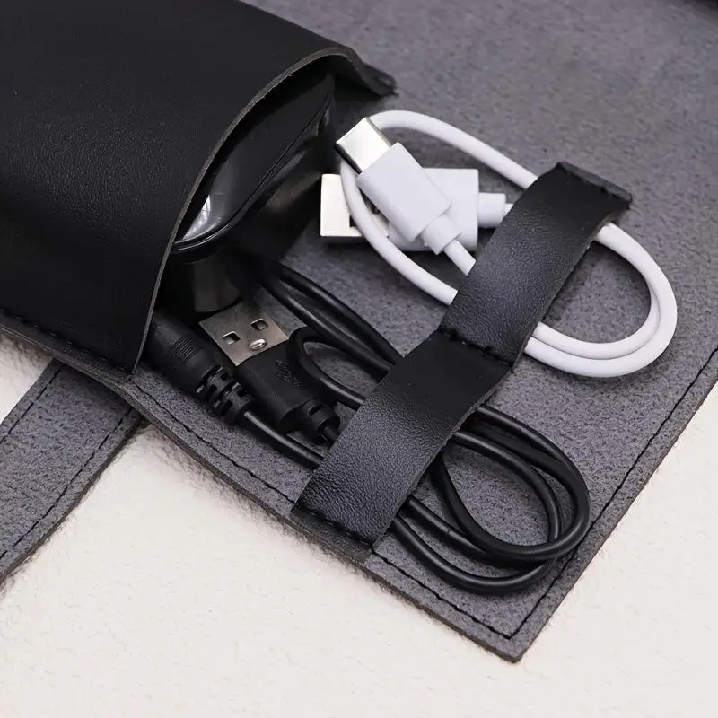 1PC PU Leather Multi-Compartment Organizer Portable Tech School Accessories Case Cables Chargers Pens Travel Storage Pouch