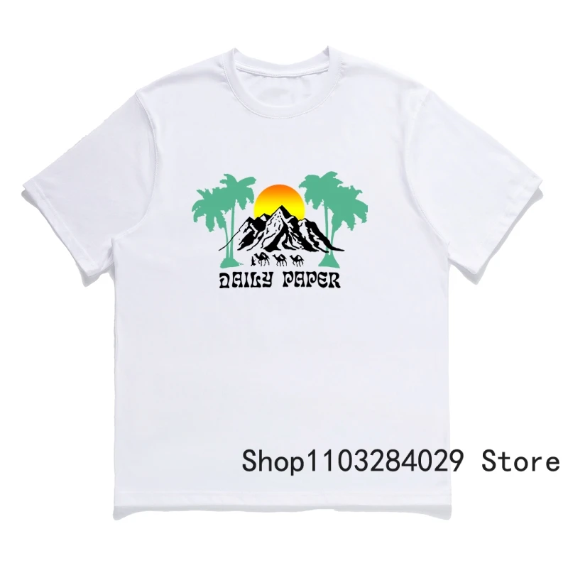 

Fashion New Daily Paper Tee American Retro Coconut Tree Sunset Print T-shirt Men Women Couples Versatile Short Sleeves