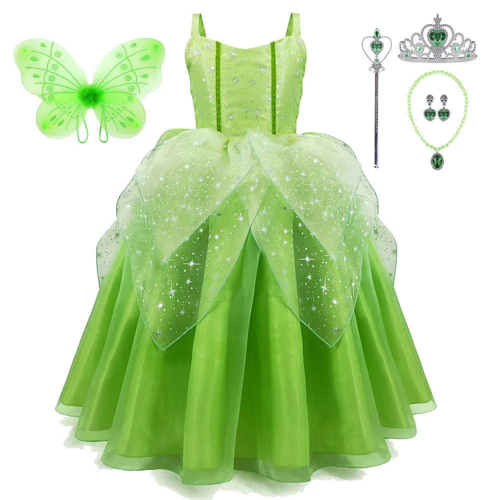 Asentar fábrica pakistaní Vestido Tiana de princesa y Rana para niñas, disfraz de Halloween con alas  de Hada, flor, hoja verde, para fiesta de Cosplay|Vestidos| - AliExpress