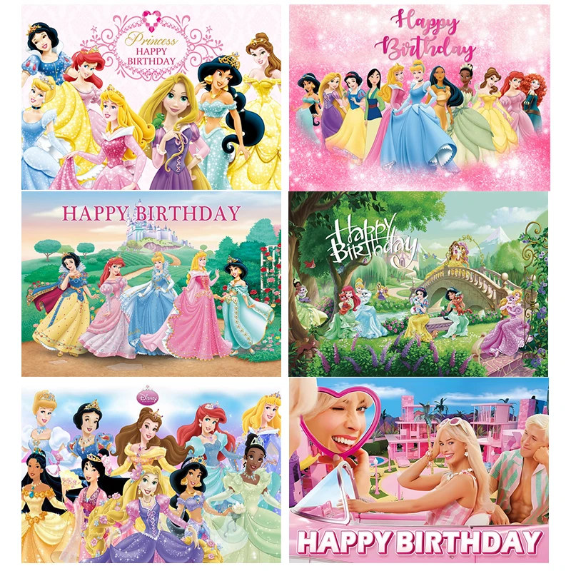 birthday backdrop party backdrop curtain party decoration party supplies Disney Princesses Photography Backdrop for Girls Baby Shower Birthday Party Decor Fairy Table Kids Dessert Table Banner Supply