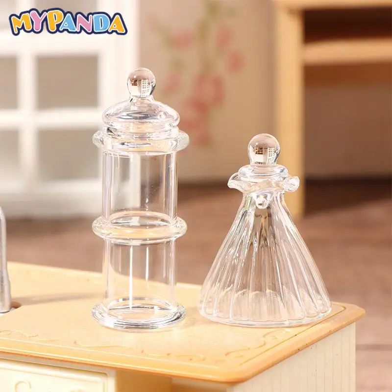 

1:12 миниатюрная прозрачная стеклянная банка для кукольного домика, бутылка для хранения рождественских конфет с крышкой, модель кукольного домика, декоративная игрушка