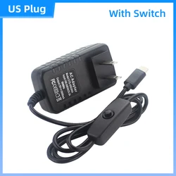 Universal Raspberry Pi Power Supply 5V 3A with USB Type C and Interchangeable Plugs (Switch - US)