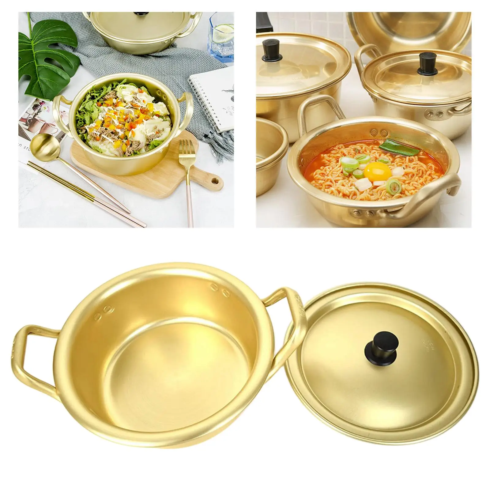 Korean Ramen Pot Noodles Paomian Pan Thickened Yellow Aluminum Pot Aluminum Soup Hot Pot Golden Kitchen Cookware Wok