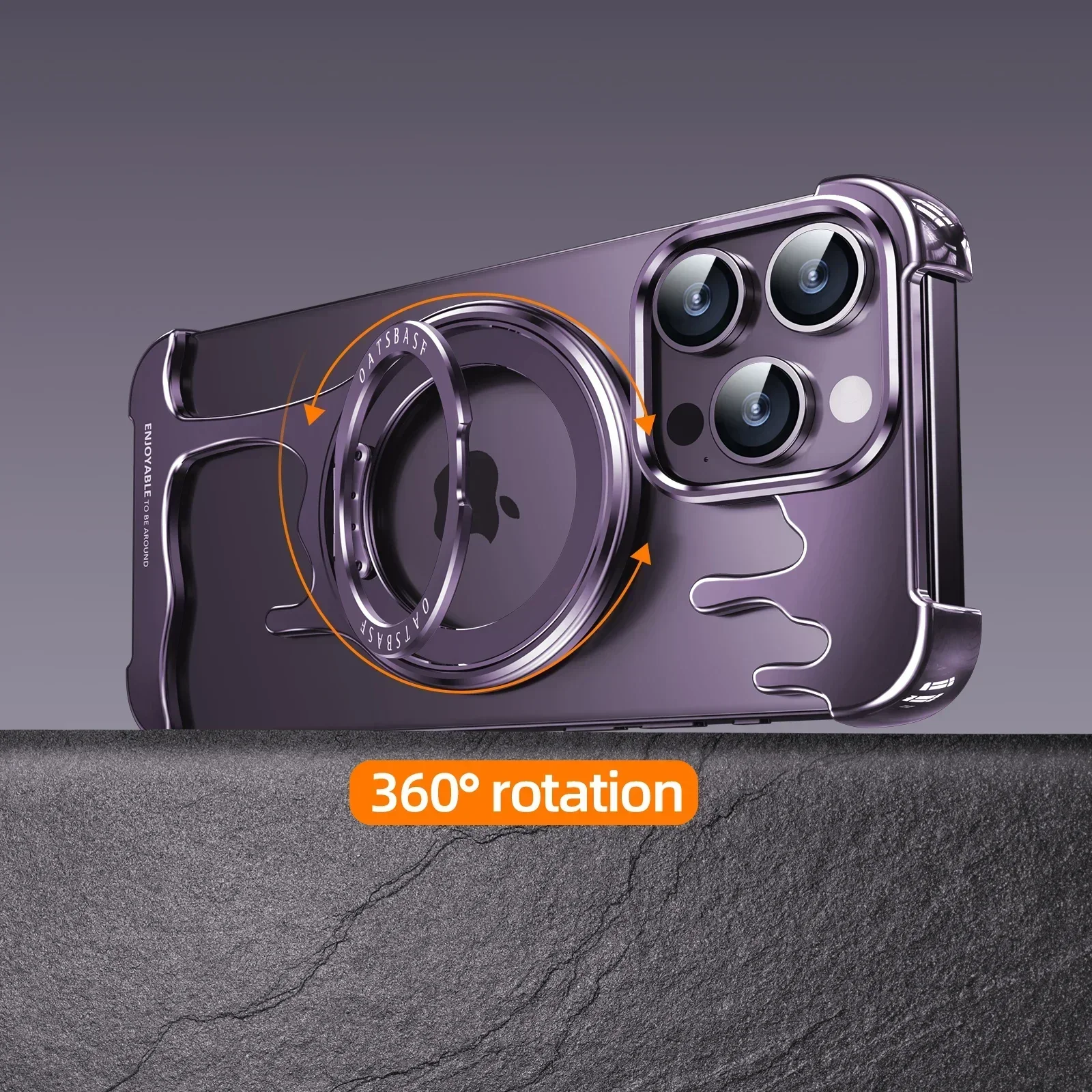 Eary Metal Phone Case for iPhone 16 Pro Max/Plus/15/14 with Magsafe Kickstand 360°Rotatable Magnetic Framless Phone Cover Shells