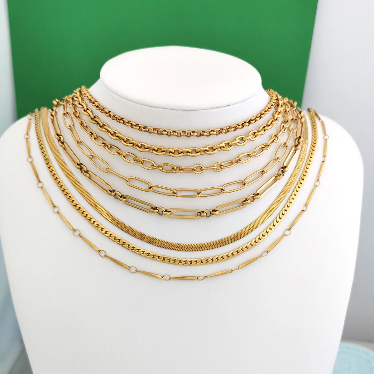 4mm Edelstahl-Halskette Rolo Paperclip Drahtkette mit Perlen PVD Goldfarben Geometrisch Damen Herren Choker Basic Cuban Link