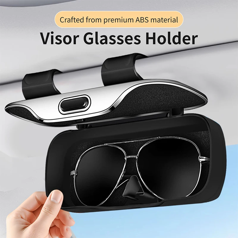 Universal clip-on car sunglasses holder sun visor eyeglass case soft-lined anti-scratch durable ABS fits all vehicles