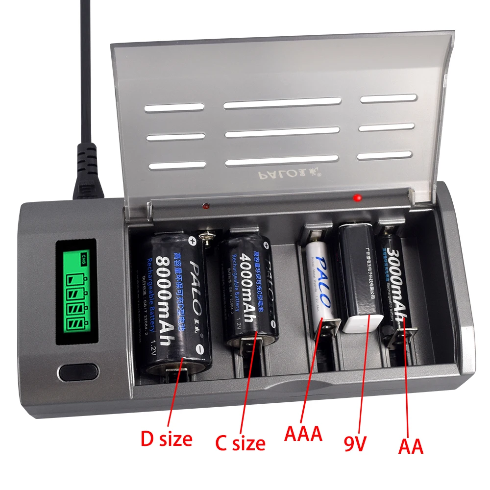 Acheter PALO C taille batterie 4000mAh piles rechargeables LR14 1.2V NI-MH  LCD chargeur Kit pour AA AAA CD 9V chargeur de batterie ensemble
