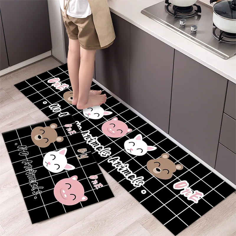 Cute Cat Kitchen Floor Mat Anti Slip Bedroom Living Room Bedside Area Rug Hallway Soft Washable Carpet Bathroom Entrance Doormat