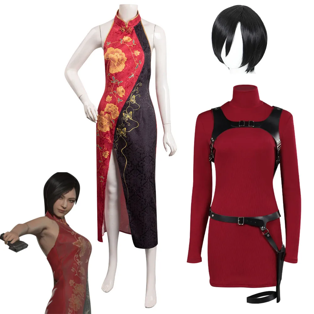 

Female Resident 4 Ada Wong Cosplay Costume Eviling Cheongsam Dress Bag Halloween Carnival Disguise Suit For Adult Women Girls