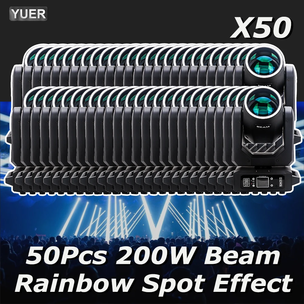 Lumière LED à tête mobile avec faisceau annulaire, 18 prismes rotatifs, effet arc-en-ciel, DMX Chang, fête, club, lumières de scène, 200W, 50 pièces par lot