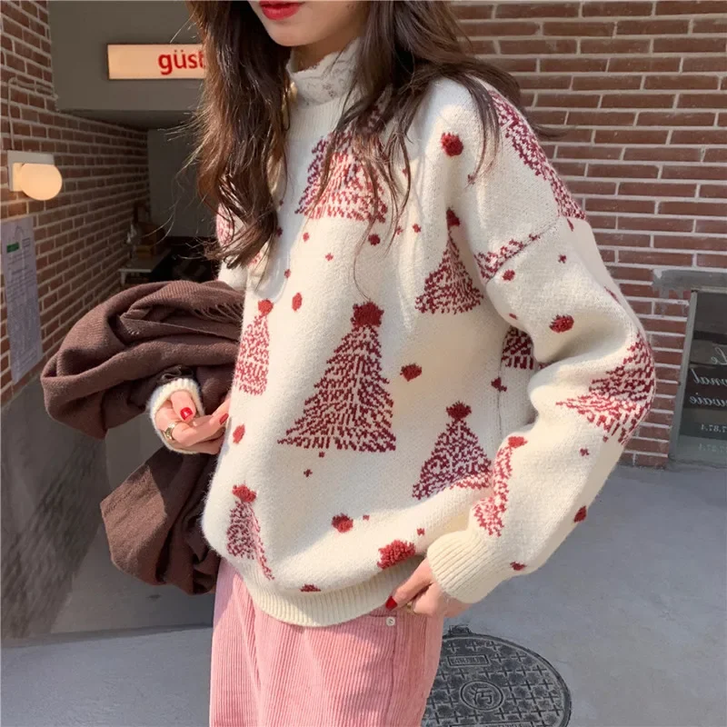 Autumn and Winter New Women's O Neck Long-sleeved Sweater Elegant Christmas New Year Red Knitted Pullover Shirt Casual Knitwear