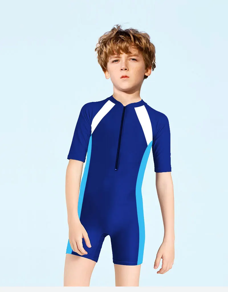 Children's Swimsuit Boys And Girls One-Piece Swimsuit Short-Sleeved Beach Sunscreen Professional Training Swimsuit - 4