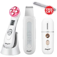  CkeyiN Ultrasonic Skin Scrubber Facial Spatula Deap Cleaning Skin Peeling Face Cleaner RF EMS LED Beauty Device Mini Nano mister 