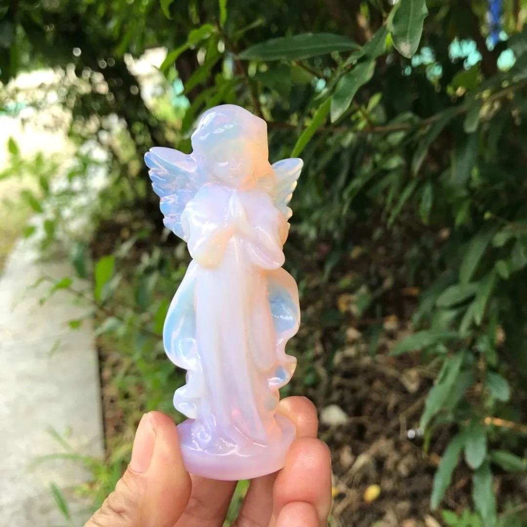 1PC High Quality Opalite Angel Carving Quartz Colorful Healing Stone Gem Craft Gift Home Decor Ornaments