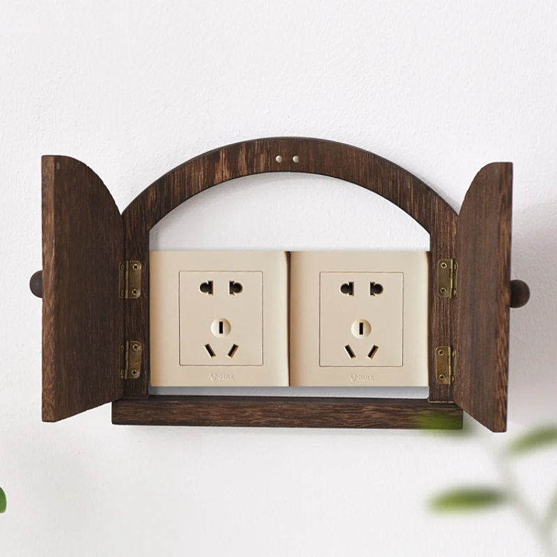 

Protective Wood Double Door Light Switch Cover Protector Wall Sticker Socket Shield Decorative Protection Anti-touch Button Box