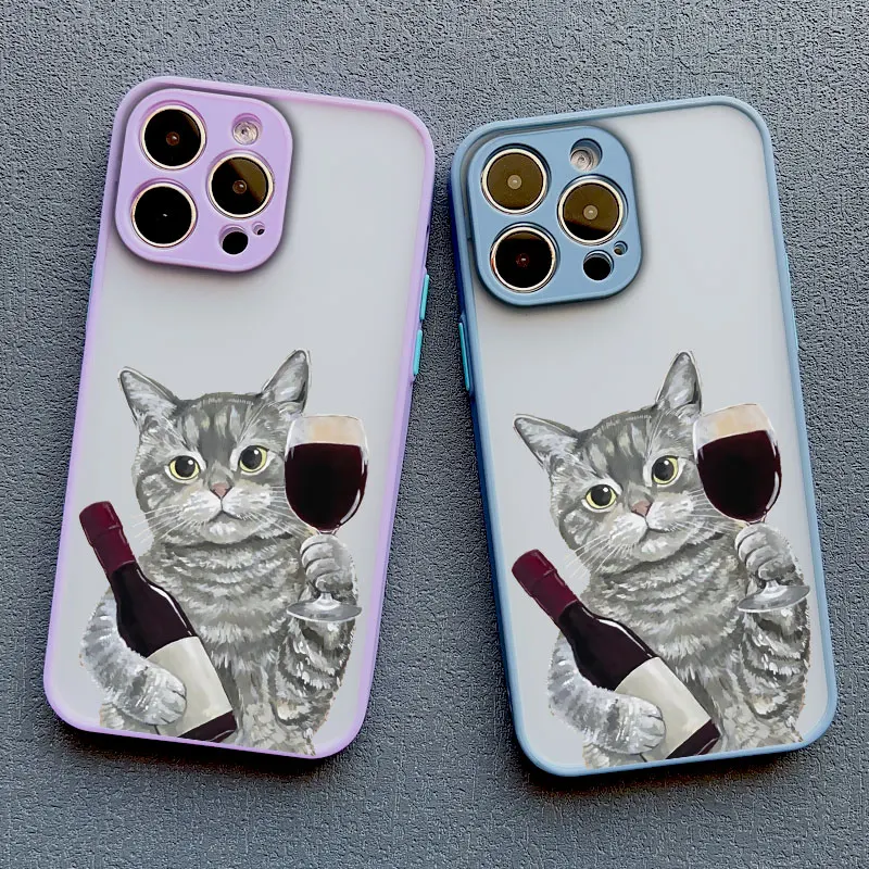 Niedliche Glückliche Katze Kelch Rotwein Handyhülle für iPhone 17 15 14 Pro Max 16 13 12 11 Pro Max Mini 16 15 14 Plus X XS XR Rückseite – Detail 14