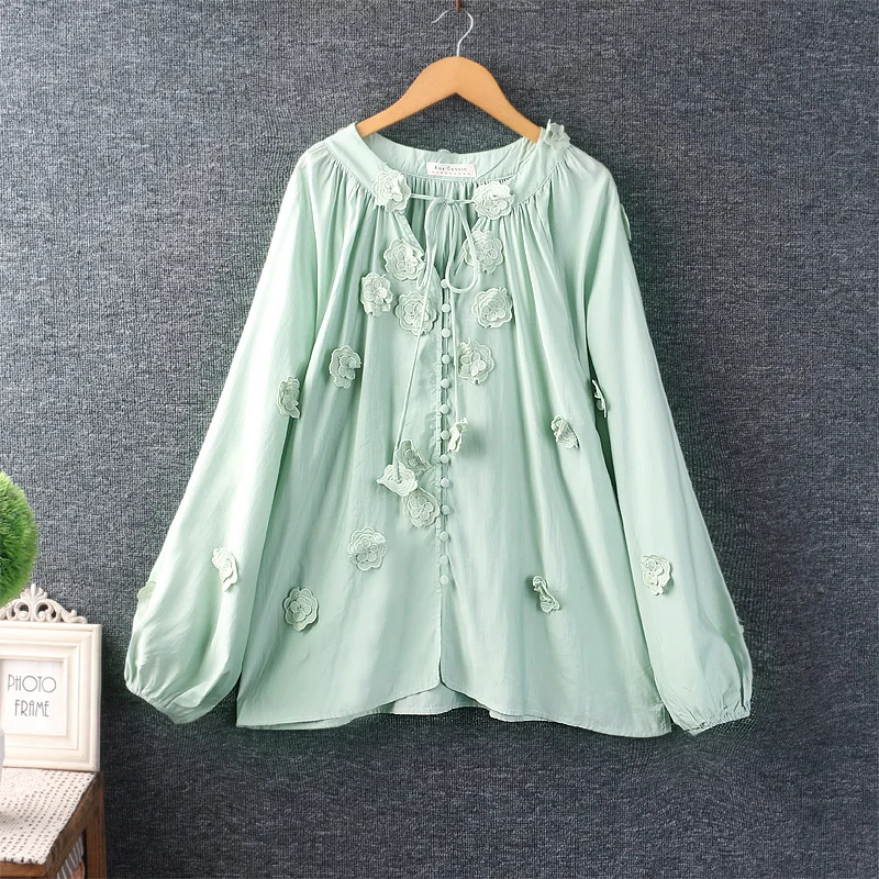 

Autumn New Sweet Solid Flowers Casual Tops Women Long Sleeve Top