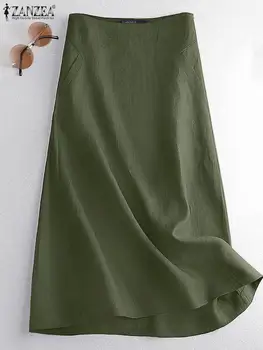 ZANZEA Vintage Loose Skirt Women Solid Color Ankle Length Skirts Female Casual Fashion Robe High Waist Jupe Faldas Saia Oversize 1