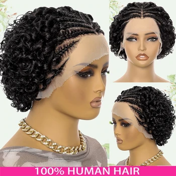 Parrucche per capelli umani a treccia riccia 13X4 Parrucche frontali in pizzo a onda corta riccia con onda d'acqua pre pizzicata intrecciata per le donne Stile elegante