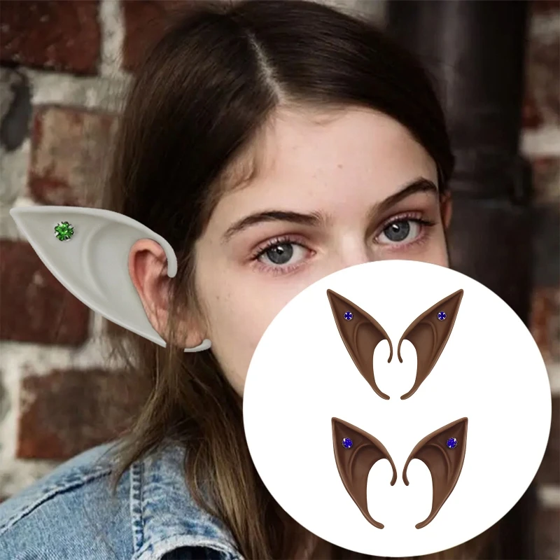 Anime Cosplay Props Anime Cosplay Accessories Elf Ears Rhinestone Decor Cosplay Halloween Latex Elf Ears Soft Harmless False Props Fairy Angel Dress Up