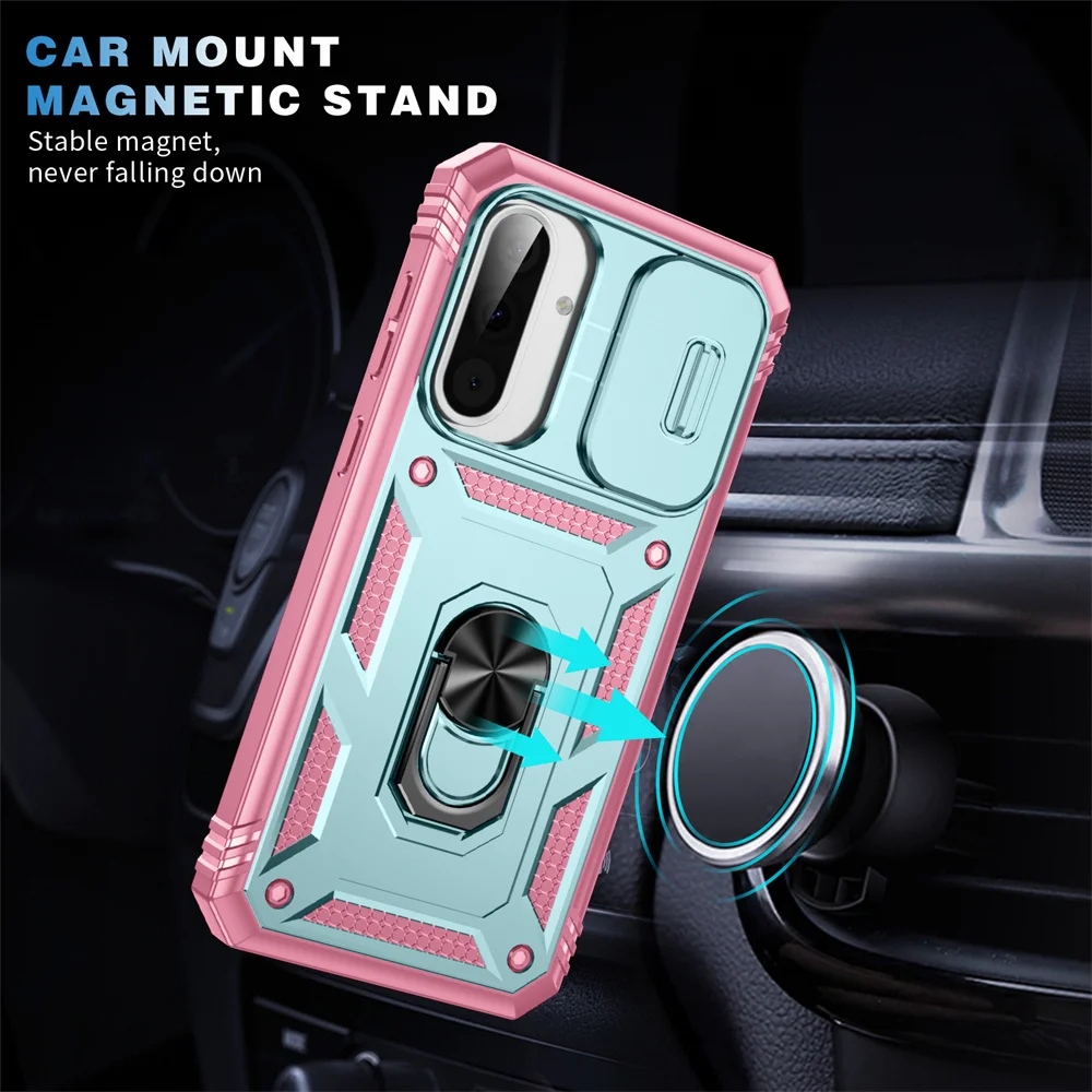 360° Rotating Ring Holder Phone Case with Slide Camera Protection and Kickstand Functionality