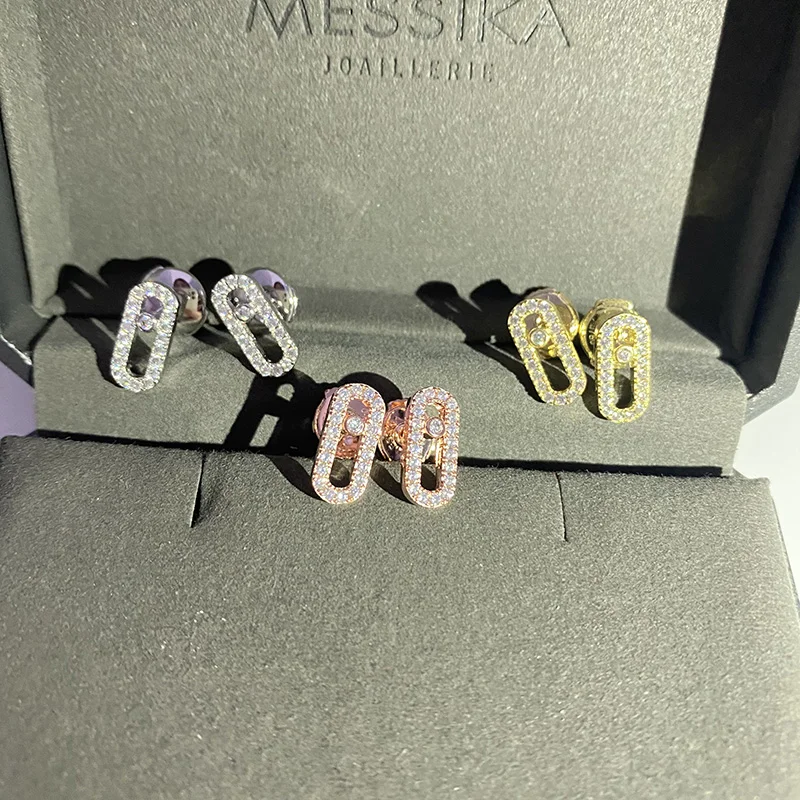 

French Classic Original Jewelry Collection Messica Women's Diamond Stud Earrings S925 UFO Ear Cap Holiday Gift
