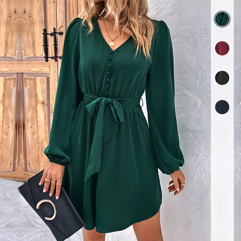 

Spring new solid color V-neck long-sleeved dress maxi dresses for women summer dress dress for women